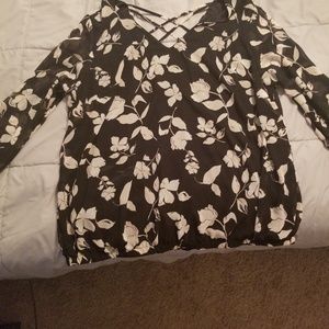 Black/baby pink/ cream blouse